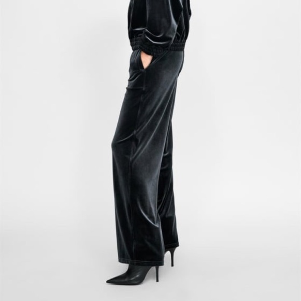 Zara blue- grey velvet jogging pants - Picture 3 of 4